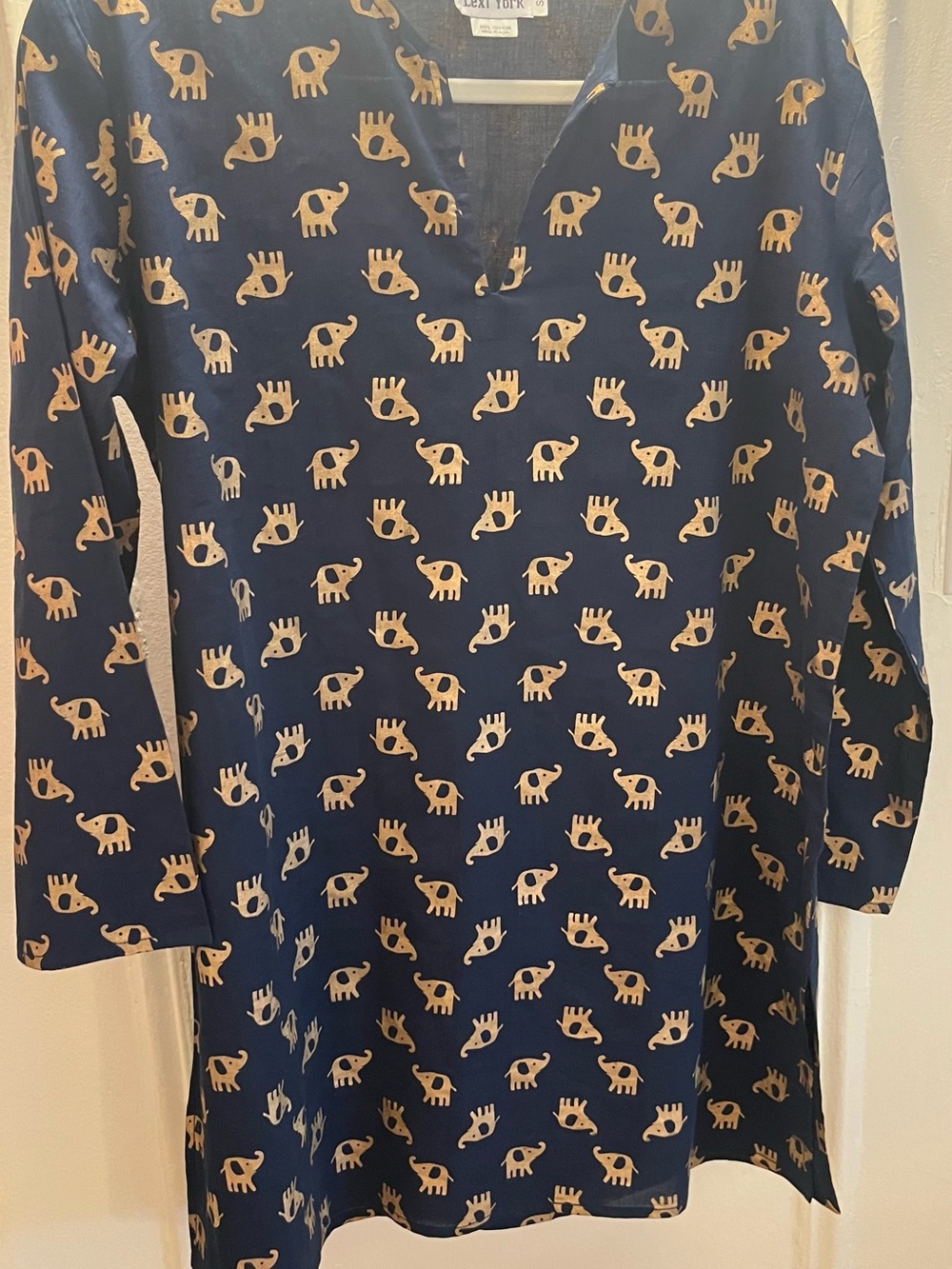 Women’s Navy Tunic with Tan Elephant Print